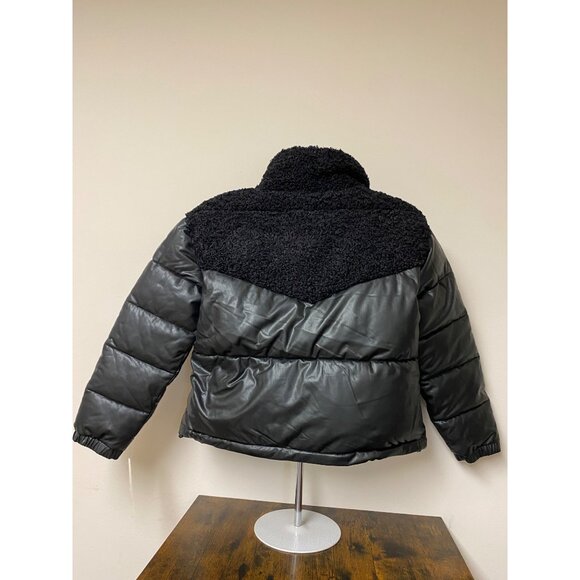Aqua Women's Black Long Sleeve Zipper Sherpa Trimmed Puffer Jacket Size L NWT - Picture 3 of 5